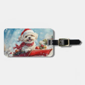 Malti Tzu Hond in Sledge Laat het Sneeuw Kerstmis Bagagelabel (Voorkant horizontaal)