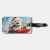 Malti Tzu Hond in Sledge Laat het Sneeuw Kerstmis Bagagelabel (Achterkant horizontaal)