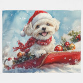Malti Tzu Hond in Sledge Laat het Sneeuw Kerstmis Fleece Deken (Voorkant (Horizontaal))