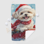 Malti Tzu Hond in Sledge Laat het Sneeuw Kerstmis Golfhanddoek (Insitu)