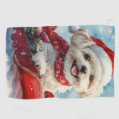 Malti Tzu Hond in Sledge Laat het Sneeuw Kerstmis Golfhanddoek (Horizontaal)
