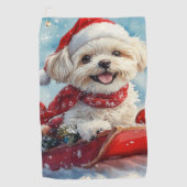 Malti Tzu Hond in Sledge Laat het Sneeuw Kerstmis Golfhanddoek (Voorkant)