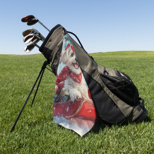 Malti Tzu Hond in Sledge Laat het Sneeuw Kerstmis Golfhanddoek (Groen)