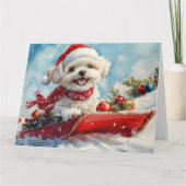 Malti Tzu Hond in Sledge Laat het Sneeuw Kerstmis Kaart (Voorkant)
