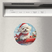Malti Tzu Hond in Sledge Laat het Sneeuw Kerstmis Magneet (Insitu (Vaatwasser))