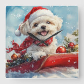 Malti Tzu Hond in Sledge Laat het Sneeuw Kerstmis Vierkante Klok (Voorkant)