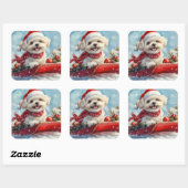 Malti Tzu Hond in Sledge Laat het Sneeuw Kerstmis Vierkante Sticker (Vel)