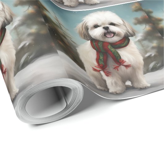 Malti Tzu Hond in Sneeuw Kerstmis Cadeaupapier (Rol Hoek)