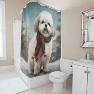 Malti Tzu-hond in Sneeuw Kerstmis Douchegordijn