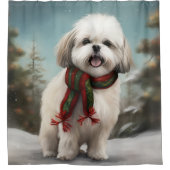 Malti Tzu Hond in Sneeuw Kerstmis Douchegordijn (Voorkant)