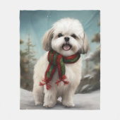 Malti Tzu Hond in Sneeuw Kerstmis Fleece Deken (Voorkant)