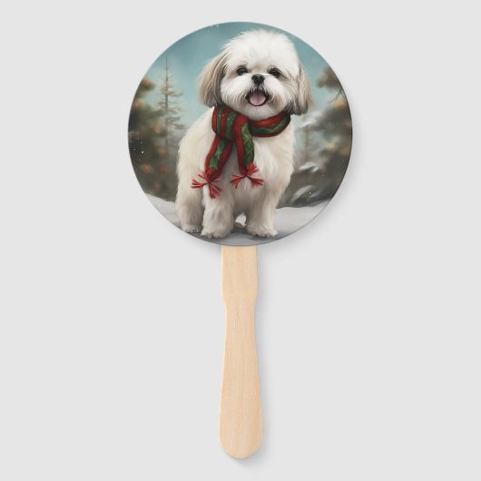 Malti Tzu Hond in Sneeuw Kerstmis Handwaaier (Achterkant)