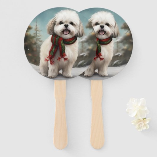 Malti Tzu Hond in Sneeuw Kerstmis Handwaaier (Voorkant en achterkant)