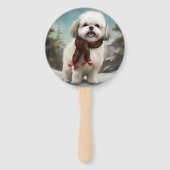 Malti Tzu Hond in Sneeuw Kerstmis Handwaaier (Voorkant)