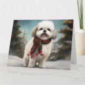 Malti Tzu Hond in Sneeuw Kerstmis Kaart (Voorkant)
