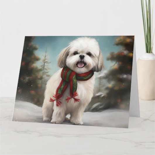 Malti Tzu Hond in Sneeuw Kerstmis Kaart (Voorkant)