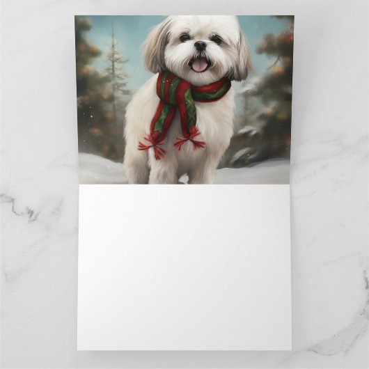 Malti Tzu Hond in Sneeuw Kerstmis Kaart (Binnen)