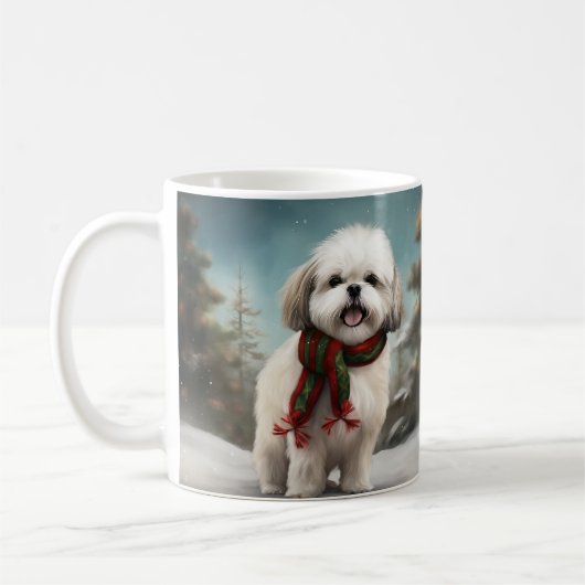 Malti Tzu Hond in Sneeuw Kerstmis Koffiemok (Links)