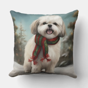 Malti Tzu Hond in Sneeuw Kerstmis Kussen