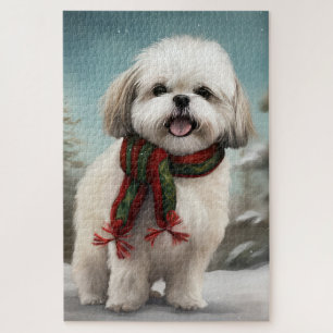 Malti Tzu-hond in sneeuw Kerstmis Legpuzzel