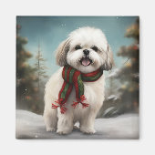 Malti Tzu Hond in Sneeuw Kerstmis Magneet (Voorkant)