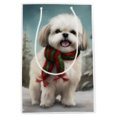 Malti Tzu Hond in Sneeuw Kerstmis Medium Cadeauzakje (Voorkant)