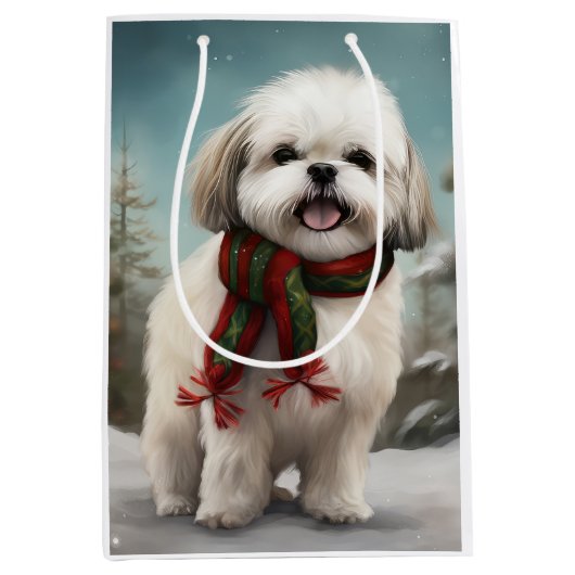 Malti Tzu Hond in Sneeuw Kerstmis Medium Cadeauzakje (Voorkant)