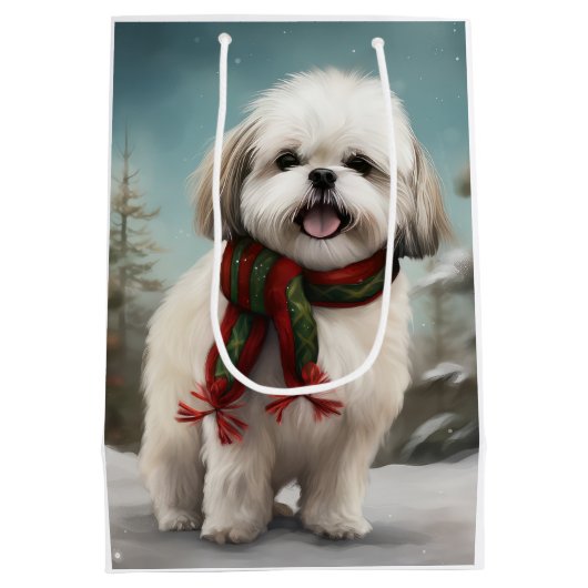 Malti Tzu Hond in Sneeuw Kerstmis Medium Cadeauzakje (Achterkant)
