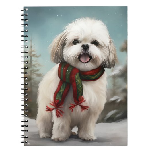 Malti Tzu Hond in Sneeuw Kerstmis Notitieboek (Voorkant)