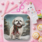 Malti Tzu Hond in Sneeuw Kerstmis Papieren Bordje (Feest)