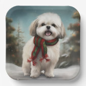 Malti Tzu Hond in Sneeuw Kerstmis Papieren Bordje (Voorkant)