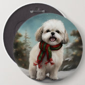 Malti Tzu Hond in Sneeuw Kerstmis Ronde Button 6,0 Cm (Voorkant /achterkant)