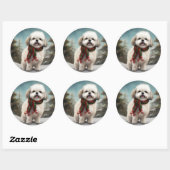 Malti Tzu Hond in Sneeuw Kerstmis Ronde Sticker (Vel)