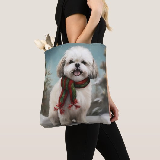 Malti Tzu Hond in Sneeuw Kerstmis Tote Bag (Dichtbij)