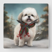 Malti Tzu Hond in Sneeuw Kerstmis Vierkante Klok (Voorkant)