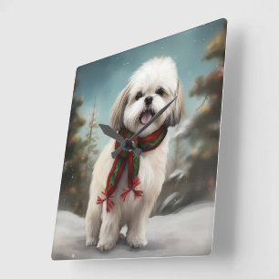 Malti Tzu Hond in Sneeuw Kerstmis Vierkante Klok
