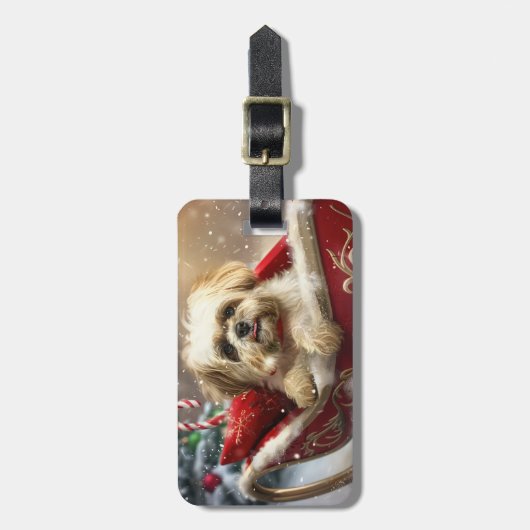 Malti Tzu Hond Kerstfeest Bagagelabel (Voorkant verticaal)