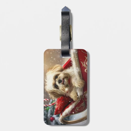 Malti Tzu Hond Kerstfeest Bagagelabel (Achterkant verticaal)