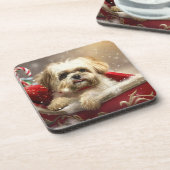 Malti Tzu Hond Kerstfeest Bier Onderzetter (Linkerzijde)