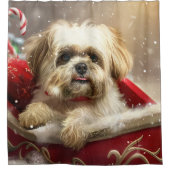 Malti Tzu Hond Kerstfeest Douchegordijn (Voorkant)