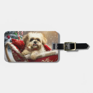 Malti Tzu Hond Kerstfeest Festiviteit Bagagelabel