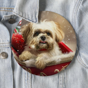 Malti Tzu Hond Kerstfeest Festiviteit Ronde Button 6,0 Cm