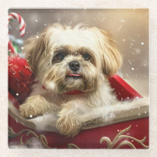 Malti Tzu Hond Kerstfeest Glazen Onderzetter