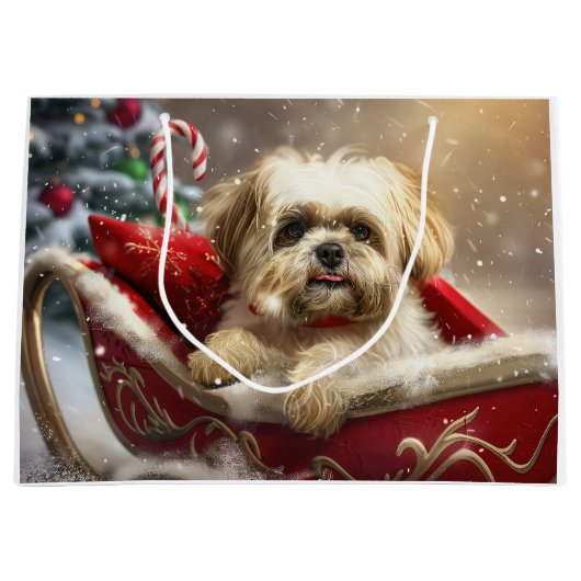 Malti Tzu Hond Kerstfeest Groot Cadeauzakje (Voorkant)