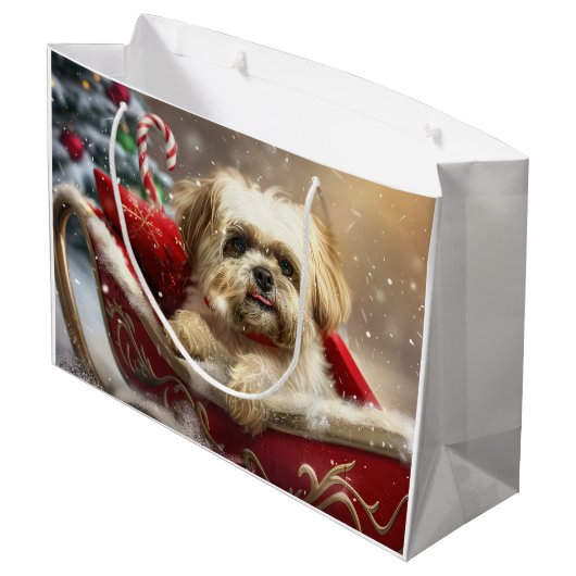 Malti Tzu Hond Kerstfeest Groot Cadeauzakje (Achterkant Gekanteld)