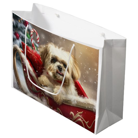 Malti Tzu Hond Kerstfeest Groot Cadeauzakje (Voorkant Gekanteld)