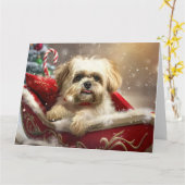 Malti Tzu Hond Kerstfeest Kaart (Gele Bloem)