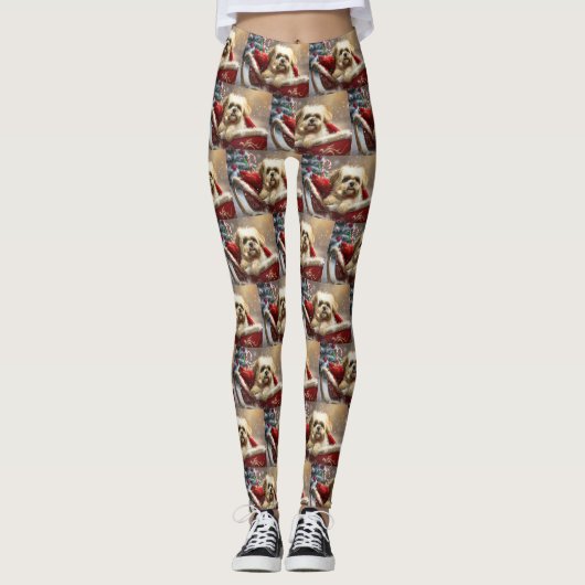 Malti Tzu Hond Kerstfeest Leggings (Voorkant)