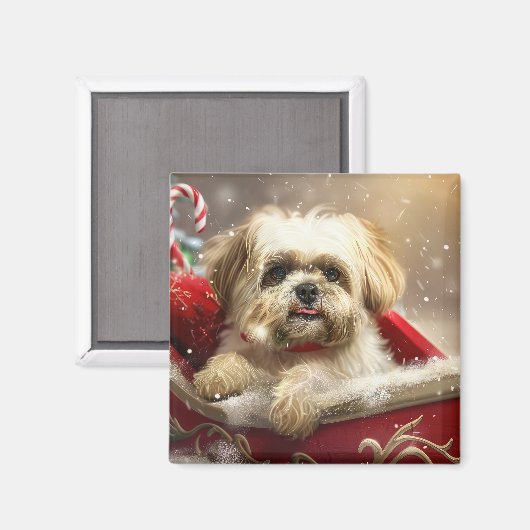 Malti Tzu Hond Kerstfeest Magneet (Voorkant / Achterkant)