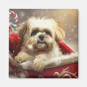 Malti Tzu Hond Kerstfeest Magneet